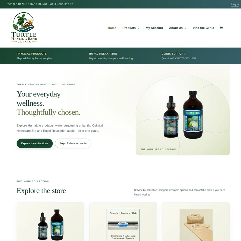 Turtle Healing Band Clinic wellness store homepage screenshot, designed by 360 Web Firm