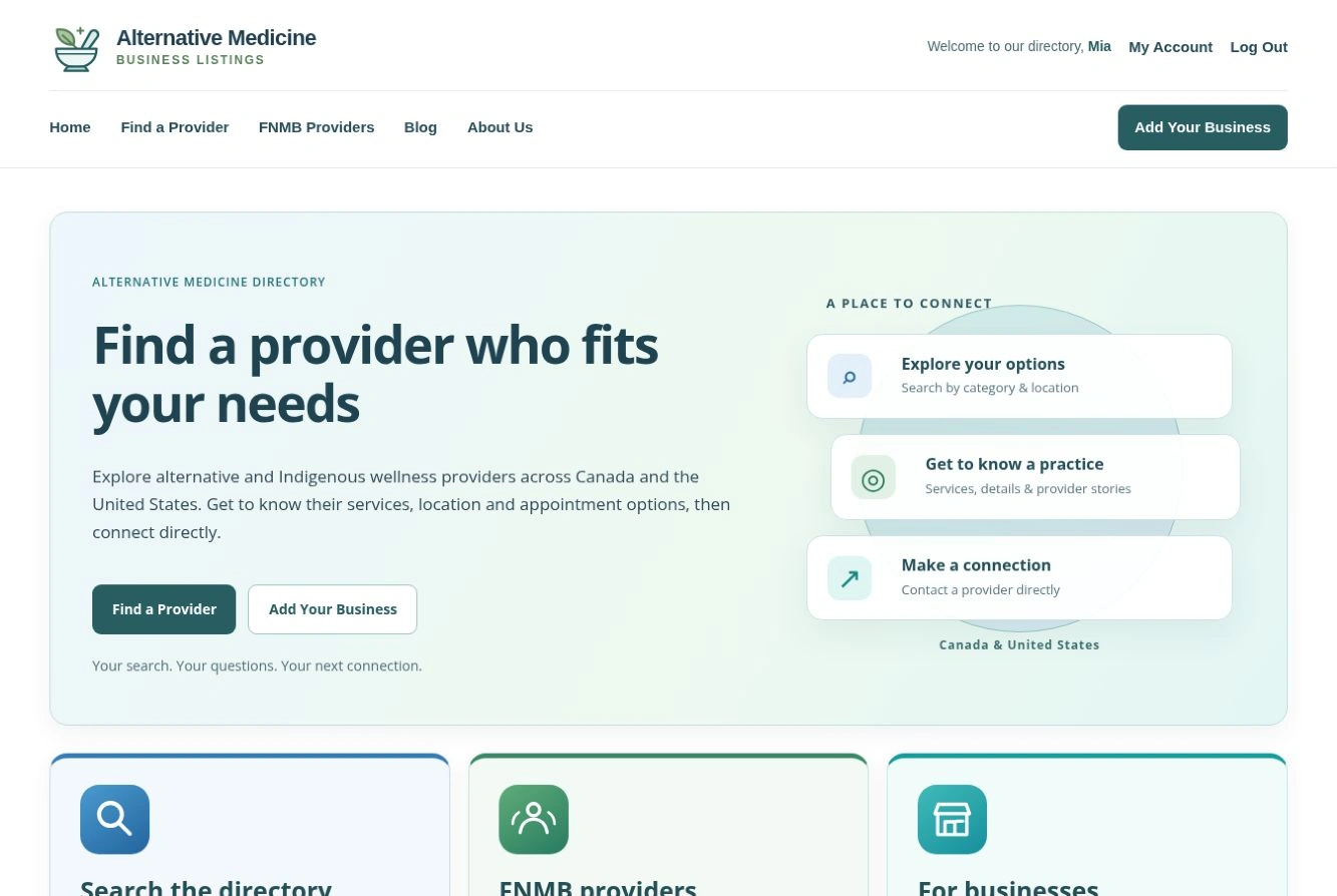 Alternative Medicine List website design by 360 Web Firm