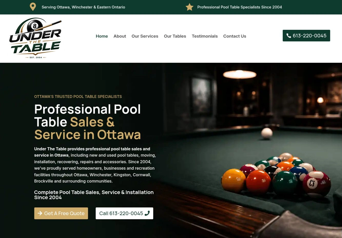 Under The Table Ltd. website designed by 360 Web Firm