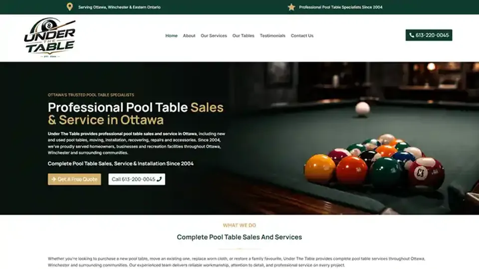 Under The Table Ltd. website designed by 360 Web Firm