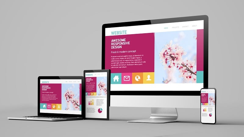 Website Designers In Cornwall - responsive-design-website-device3d-rendering-mockup with tablets-PC-Phones