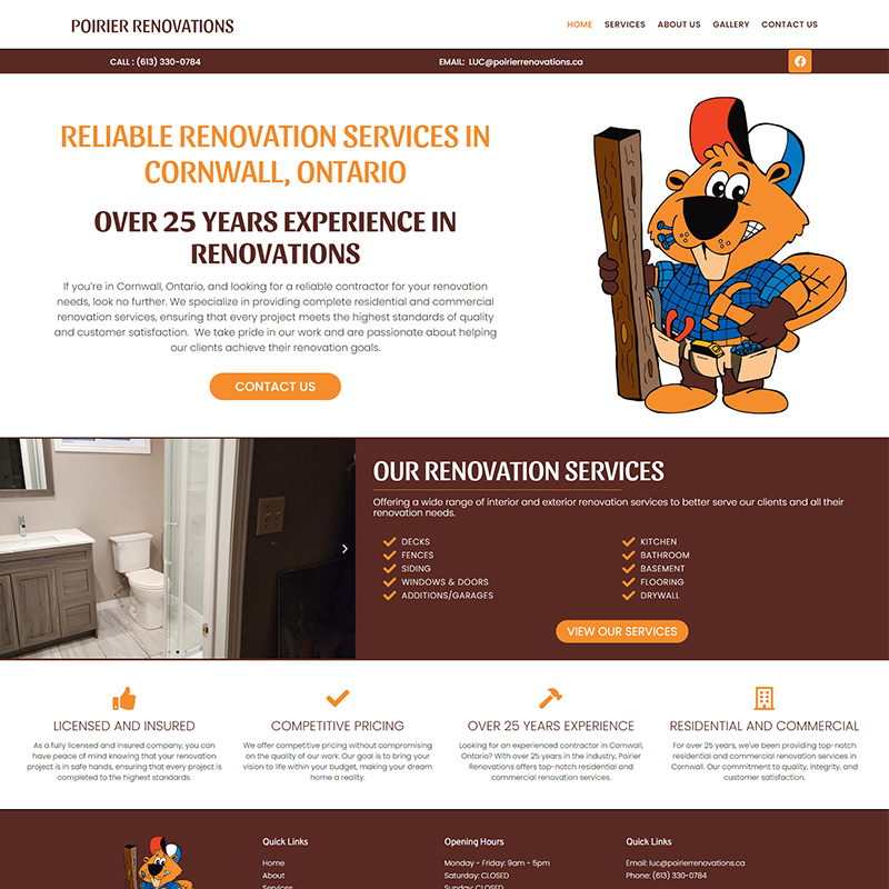 POIRIER RENOVATIONS - Renovation services in Cornwall, Ontario. Pic of homepage of website