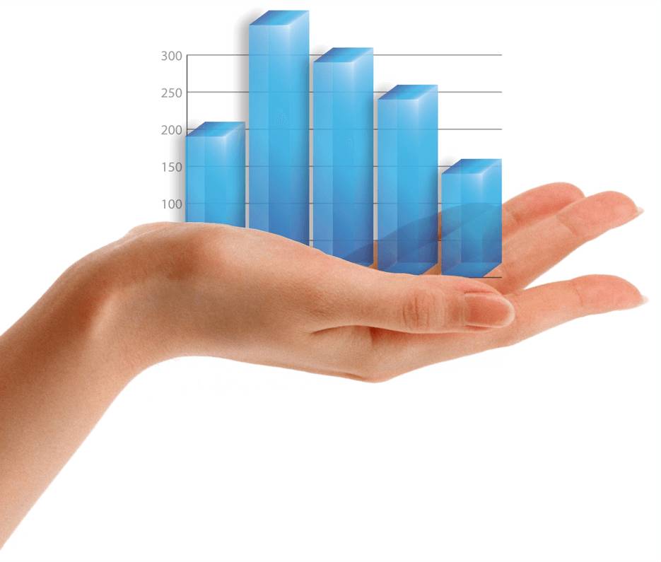 Spring website design package - bar grapgh sitting in someones palm